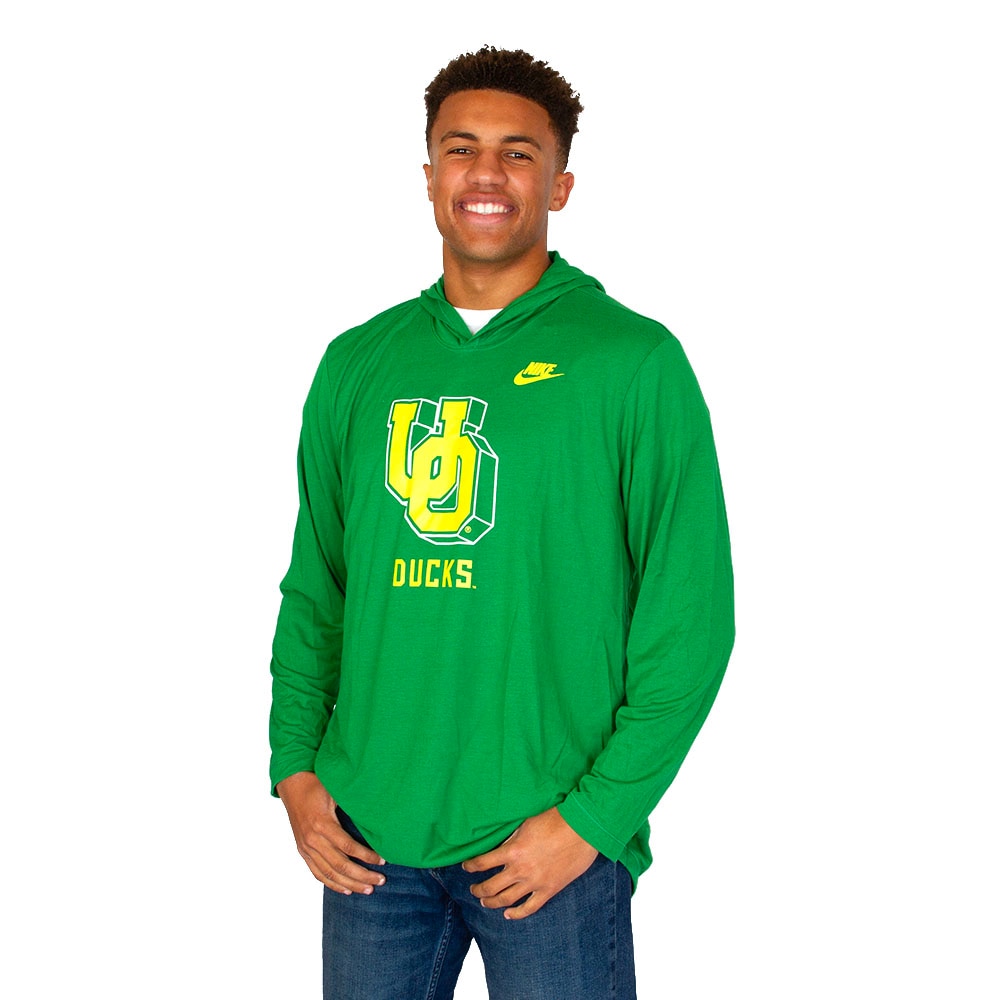 Interlocking UO, Nike, Green, Long Sleeve, Tri-blend, Men, Hooded, T-Shirt, 945430